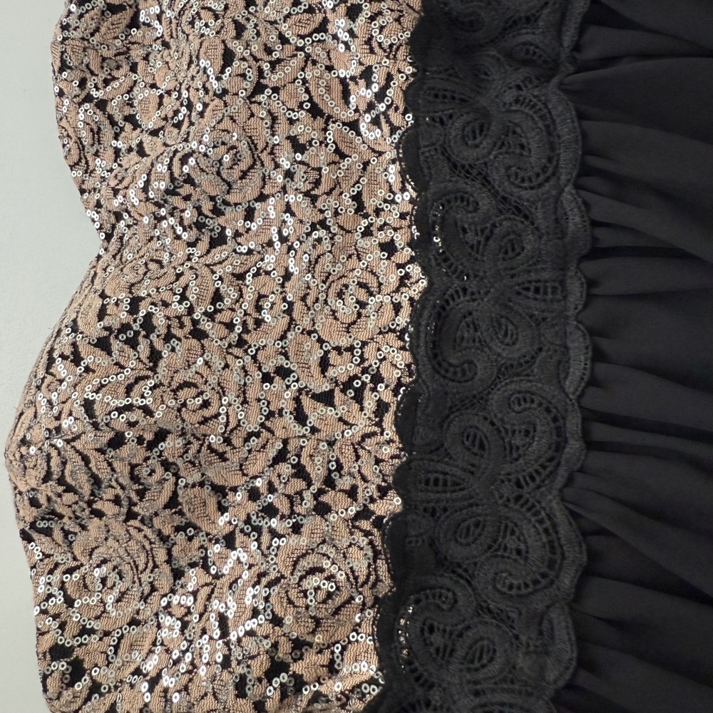 A. Byer Women Black Rose Gold Sequin Lace Chiffon Cocktail Party Dress Size 9 - Picture 7 of 10